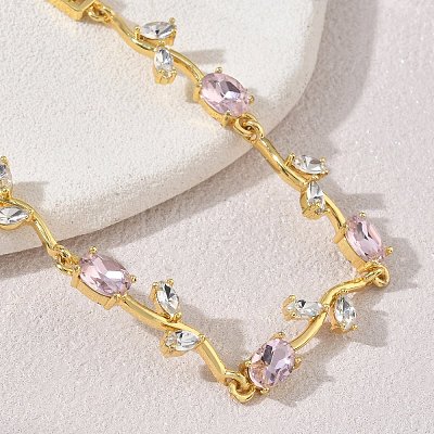 Brass Glass Flower Link Chain Bracelets KK-CBA7DFA-01G-04-1