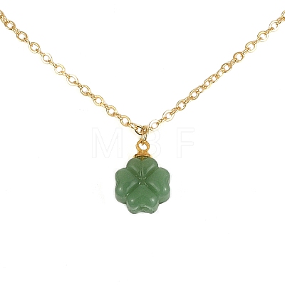 Clover Glass Pendant Necklace with Cable Chains NJEW-TA00087-1