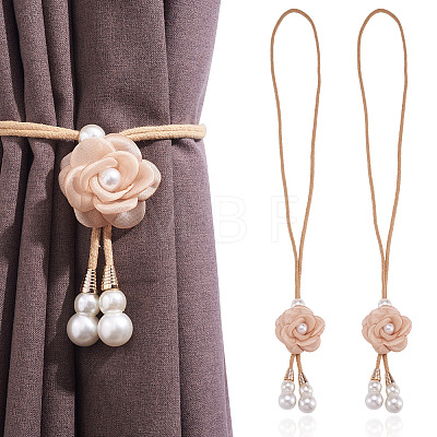 Cloth Flower & Plastic Pearl & Cotton Cord Curtain Tiebacks AJEW-TAC0038-38B-1