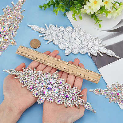 4Pcs Flower Glitter Glass Hotfix Rhinestone FIND-FG0005-50-1
