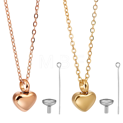 2Pcs 2 Colors 304 Stainless Steel Heart Urn Ashes Necklaces NJEW-CN0001-28B-1