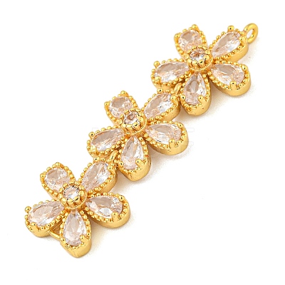 Brass Pave Clear Cubic Zirconia Three Flower Links Connector Charms KK-P277-51G-1