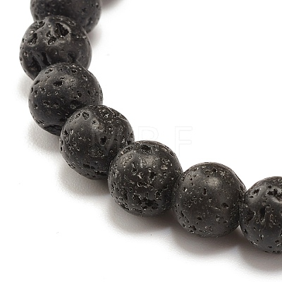 Natural Lava Rock Round Beads Stretch Bracelet BJEW-JB07461-1