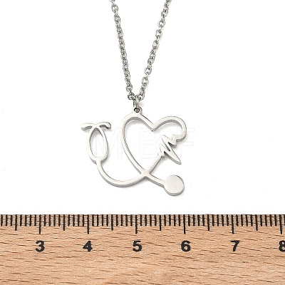 304 Stainless Steel Heart Shaped Stethoscope Pendant Necklaces for Women NJEW-B158-03P-1