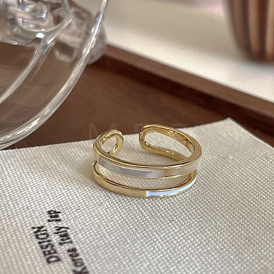 5Pcs Brass Enamel & Natural Shell Finger Rings Sets WG36BED-02-1