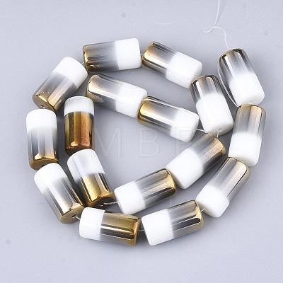 Half Electroplate Opaque Glass Beads Strands X-EGLA-S177-02H-1