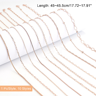   10Pcs 10 Styles Brass Paperclip & Cable & Box & Satellite & Bar Link Chain Necklaces Set MAK-PH0004-33RG-1