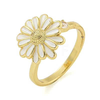 Daisy Enamel Rotatable Cuff Rings for Women RJEW-M016-05G-1