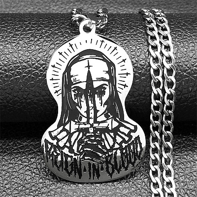 201 Stainless Steel Odin Rune Cross Nun Pendant Twisted Chain Necklaces for Men NJEW-S440-03A-AS-1