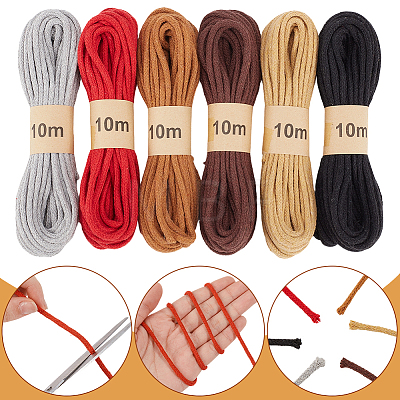 6 Bunldes 6 Colors Braided Polycotton Round Twine OCOR-CY0004-24B-1