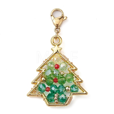 Christmas Tree Glass & Alloy Pendant Decorations HJEW-TA00188-1