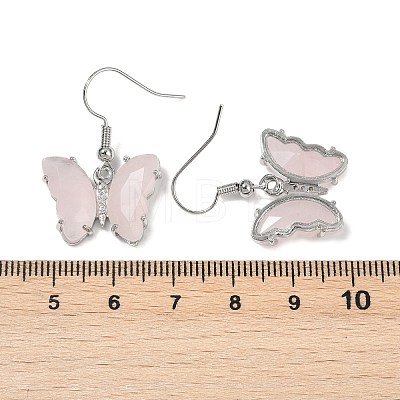 Natural Rose Quartz Brass Dangle Earrings EJEW-M081-01P-02-1