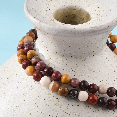 Natural Mookaite Round Bead Stretch Bracelets BJEW-L594-B05-1