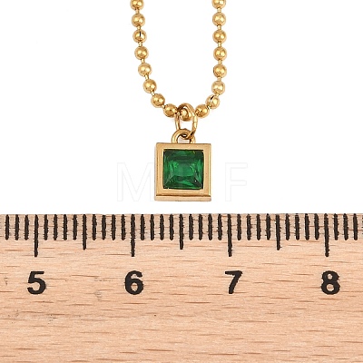 304 Stainless Steel Pave Cubic Zirconia Green Pendant Ball Chain Necklaces for Women NJEW-B083-02G-02-1