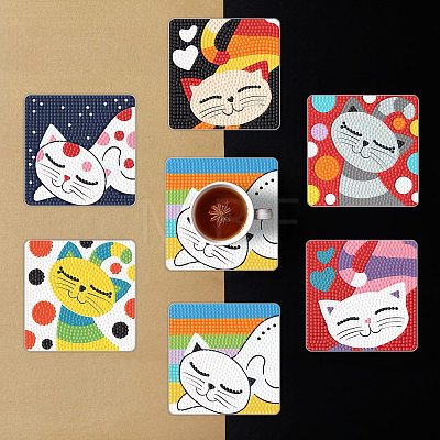 DIY Pet Theme Diamond Painting Cat Pattern Coaster Kits ANIM-PW0001-182-1