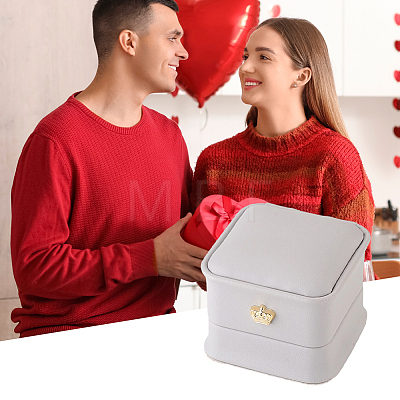 2Pcs Square PU Leather Ring Gift Boxes LBOX-CL0001-06-1
