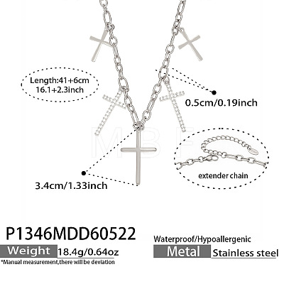 304 Stainless Steel Micro Pave Clear Cubic Zirconia Multi Religion Cross Pendant Bib Necklaces for Women WG70985-01-1