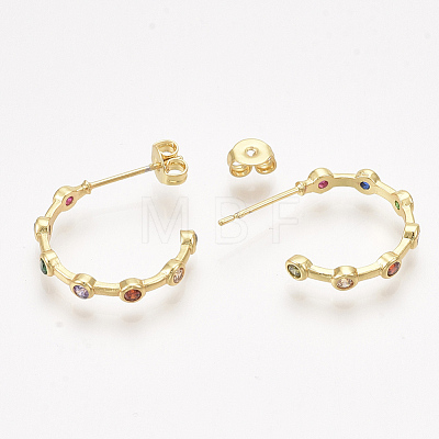 Brass Cubic Zirconia Stud Earrings EJEW-S201-164-1
