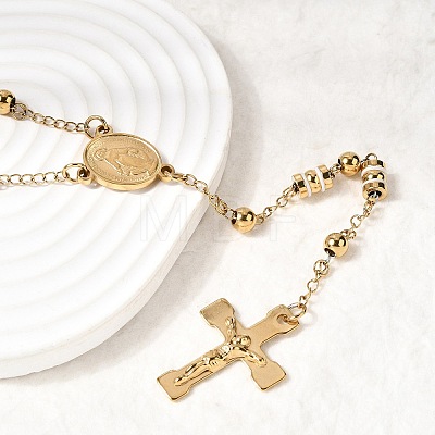 304 Stainless Steel Rosary Bead Necklaces Cross Virgin Pendant Necklaces NJEW-P348-01G-1