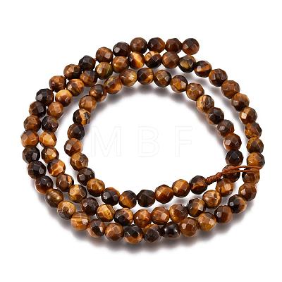 Faceted Grade A Natural Tiger Eye Round Bead Strands G-F260-01-4mm-1