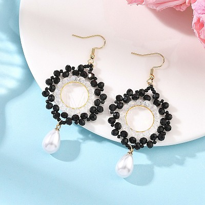 Brass Glass Beads Dangle Earrings EJEW-MZ00764-02-1