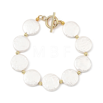 Shell Pearl & Brass Beaded Bracelets for Women BJEW-JB13780-01-1