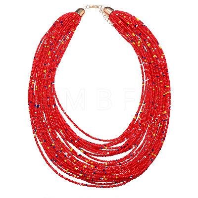 Bohemian Style Glass Seed Beaded Multilayer Necklaces & Teardrop Dangle Earrings Sets WGC1230-01-1