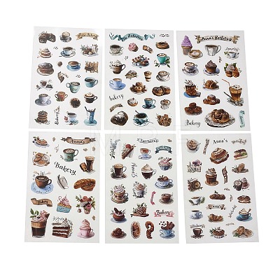 6Pcs Coffee Theme DIY Paper Scrapbook Stickers STIC-U004-05B-1