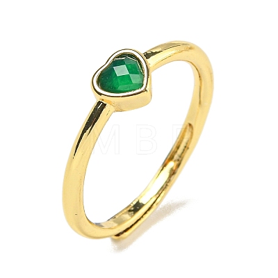 Heart Natural Dyed & Heated Green Onyx Agate Adjustable Rings RJEW-Q818-02G-04-1