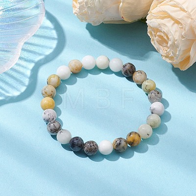 8.5mm Round Natural White African Opal Beaded Stretch Bracelets for Women BJEW-JB10761-1