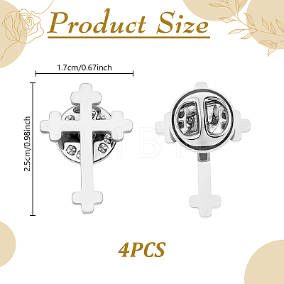 4Pcs Cross Stainless Steel Lapel Pin Back Brooches for Backpack Clothes JEWB-GA0001-53P-1