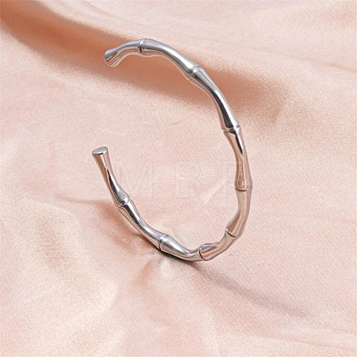 Non-Tarnish Vintage Bamboo Joint 304 Stainless Steel Cuff Bangles for Women VE9948-1-1