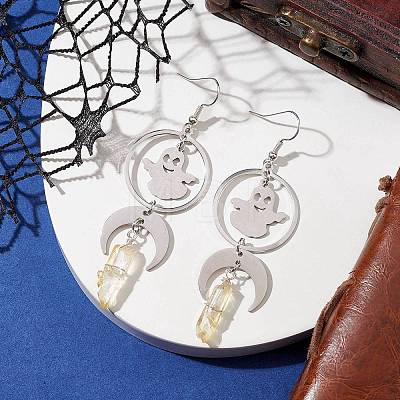 Natural Quartz Crystal & 201 Stainless Steel Dangle Earrings EJEW-TA00429-1