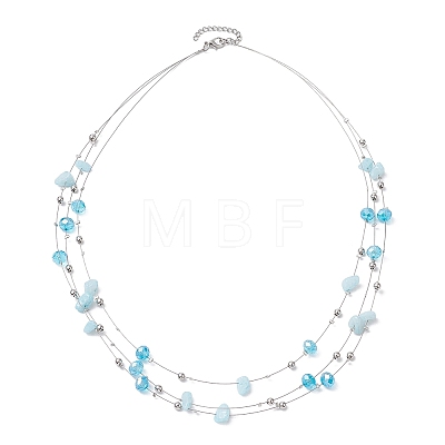 Natural White Jade 3 Layer Necklaces NJEW-JN05051-1