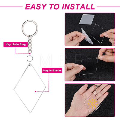 BENECREAT DIY Rhombus with Angle Acrylic Blank Pendant Keychain Making Kits DIY-BC0001-63A-1