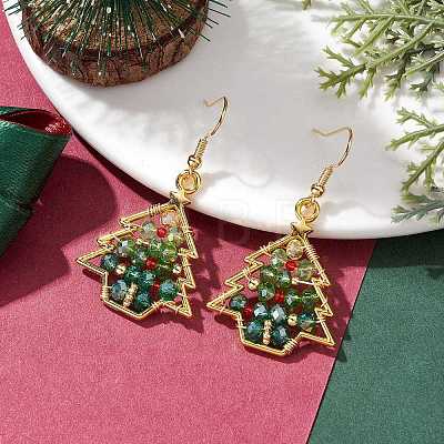 Christmas Tree Alloy & Glass Dangle Earring EJEW-TA00448-1