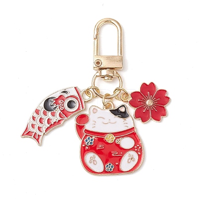 Fortune Cat Fish Flower Alloy Enamel Pendant Decorations HJEW-JM02873-01-1