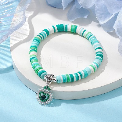 Natural Gemstone & MIYUKI Seed Beads Heart Charm Bracelets BJEW-MZ00084-04-1