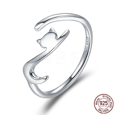 Anti-Tarnish Rhodium Plated 925 Sterling Silver Cuff Finger Rings RJEW-FF0009-01P-1