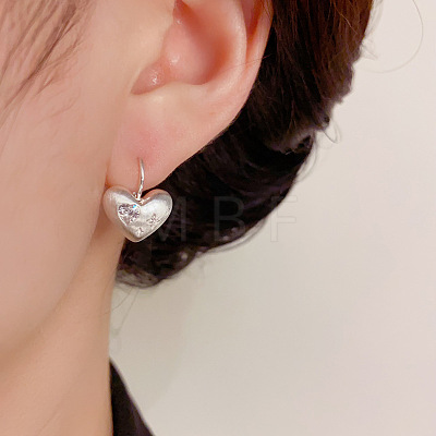 Heart Brass Micro Pave Clear Cubic Zirconia Leverback Earrings FS-WGB29CA-01-1