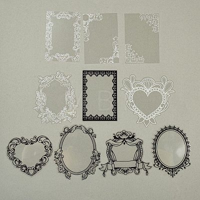 10Pcs 10 Styles Vintage Lace Waterproof PET Stickers Sets DIY-M066-05E-1