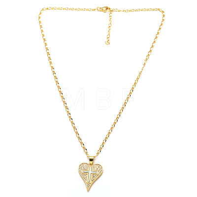 Brass Micro Pave Clear Cubic Zirconia Two Tone Heart Pendant Necklaces WGF7FF4-03-1