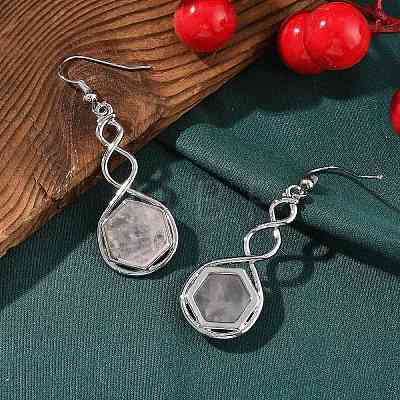 Hexagon Natural Rose Quartz Dangle Earrings EJEW-K298-01P-09-1