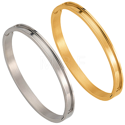 2Pcs 2 Colors 6MM Egg Shaped 201 Stainless Steel Grooved Hinged Bangles STAS-SC0021-30-1