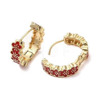 Flower Real 18K Gold Plated Brass Hoop Earrings EJEW-L268-015G-06-1