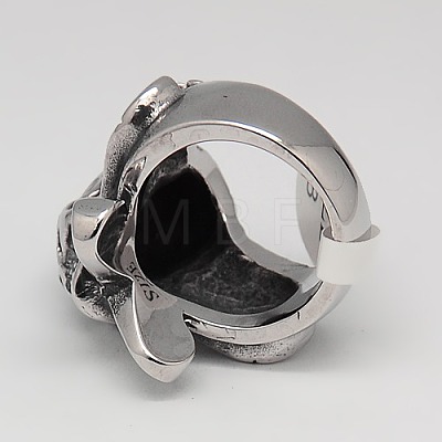 304 Stainless Steel Pirate Style Skull Wide Rings RJEW-F006-279-1