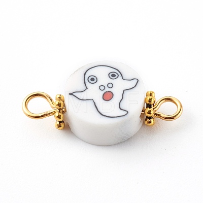 Halloween Flat Round with Ghost Polymer Clay Links Connectors PALLOY-JF00726-1