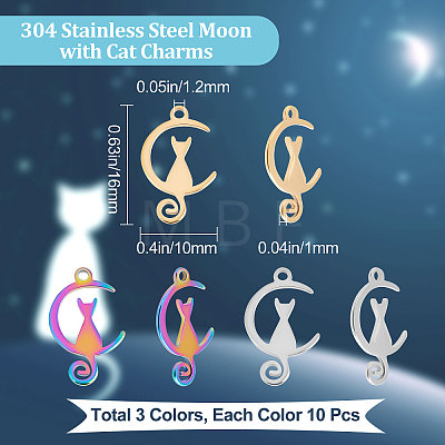 30Pcs 3 Colors 304 Stainless Steel Pendants STAS-BBC0001-40-1