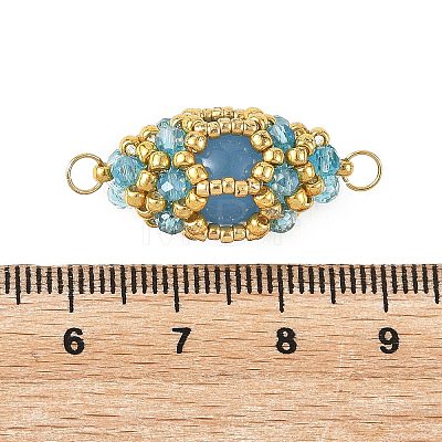 Dyed Natural Malaysia Jade & Glass Seed Beads Connector Charms PALLOY-MZ01403-03-1