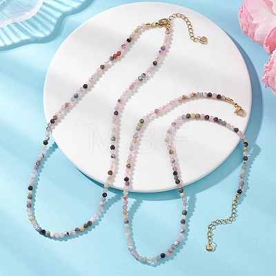 Natural Mixed Gemstone Faceted Round Beaded Necklaces for Women NJEW-JN06284-1